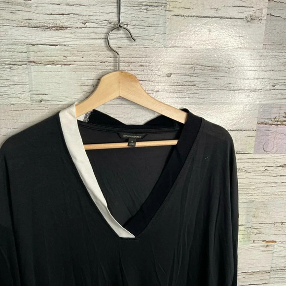Banana republic black blouse long sleeve top white size small - Picture 5 of 9